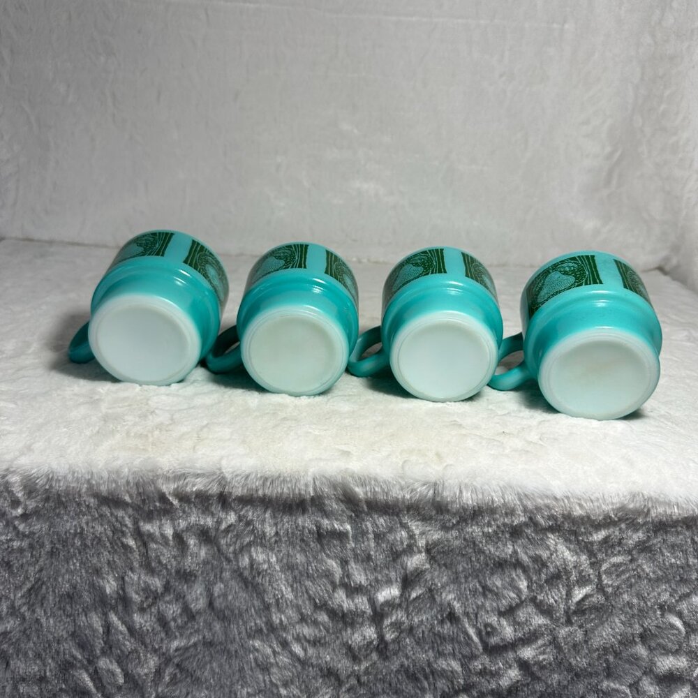 4 Vintage Teal Blue Stackable Coffee Mug Cups Turquoise Hazelware Fruit W6809 - Picture 9 of 12